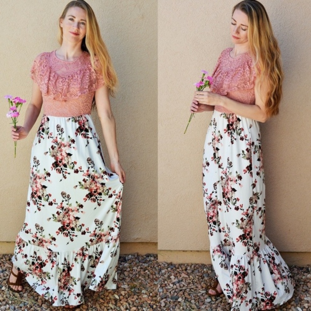 NWT Pink Lace Easter Dress Floral Maxi Dress